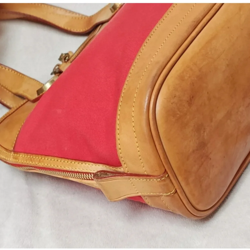 Dooney & BOURKE Red Canvas & Leather Vintage CABRIOLET Dome Satchel